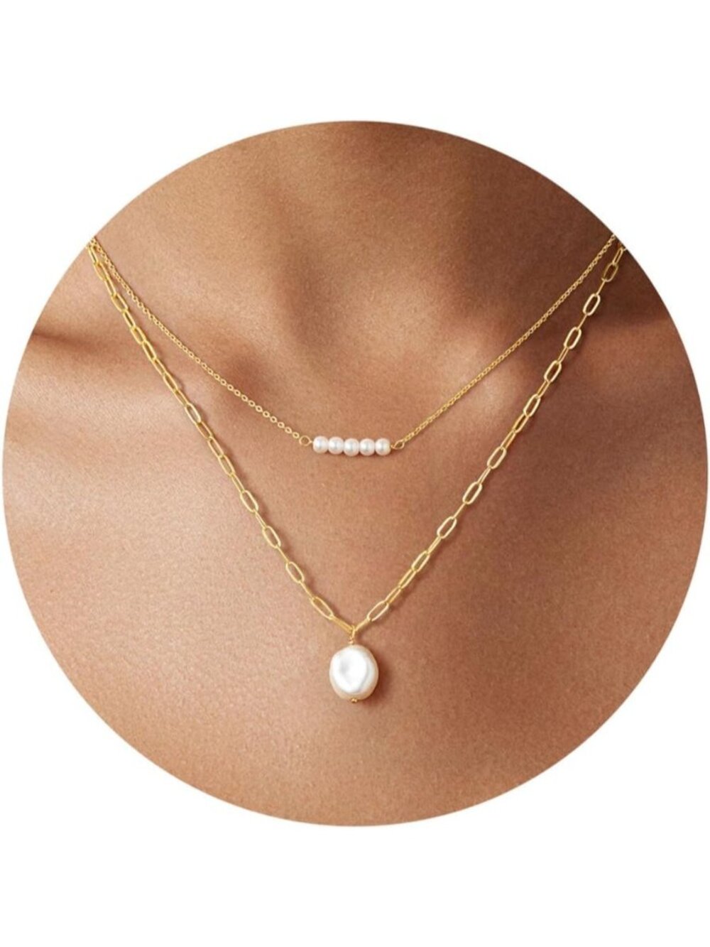 Women's Layered Baroque Gold Plated 14 Dainty Choker Pendant Elegant Necklace